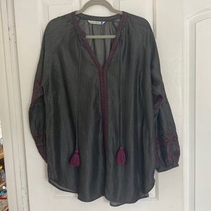 Given Kale Boho Tunic Top with Tassel Detail